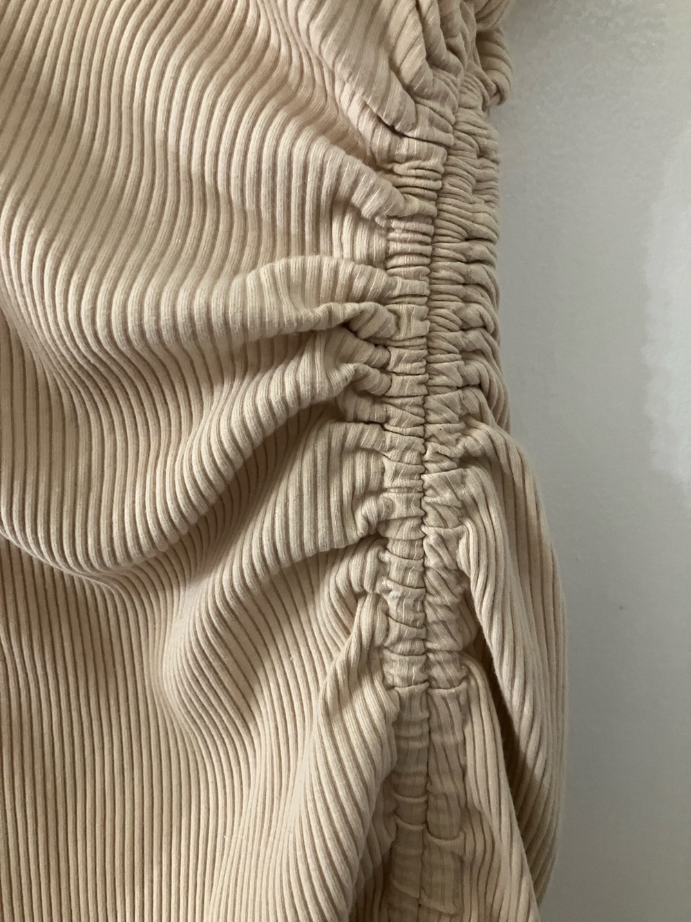 SHEIN Beige Ribbed Ruched Mini Dress - Picture 3 of 8